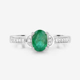0.82 Carat Genuine Zambian Emerald and White Diamond 10K White Gold Ring