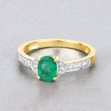 0.82 Carat Genuine Zambian Emerald and White Diamond 10K Yellow Gold Ring