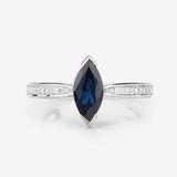 1.44 Carat Genuine Blue Sapphire and White Diamond 14K White Gold Ring