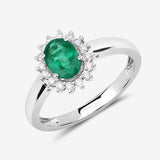 0.86 Carat Genuine Zambian Emerald and White Diamond 14K White Gold Ring