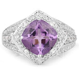 2.82 Carat Genuine Amethyst and White Topaz .925 Sterling Silver Ring