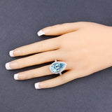 13.42 Carat Genuine Aquamarine and White Diamond 14K White Gold Ring