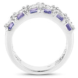 2.05 Carat Genuine Tanzanite and White Topaz .925 Sterling Silver Ring