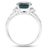 2.64 Carat Genuine London Blue Topaz and White Topaz .925 Sterling Silver Ring
