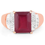 14K Rose Gold Plated 4.26 Carat Genuine Glass Filled Ruby and White Topaz .925 Sterling Silver Ring