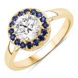 1.32 Carat Genuine Blue Sapphire and Lab Grown Diamond 14K Yellow Gold Ring