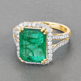 IGI Certified 6.96 Carat Genuine Zambian Emerald and White Diamond 14K Yellow Gold Ring