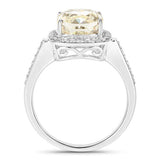 IGI Certified 4.02 Carat Genuine Light Yellow Diamond Center and 0.36cttw White Diamond 18K White Gold Ring (4.38cttw)