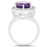 4.27 Carat Genuine Amethyst and White Topaz .925 Sterling Silver Ring