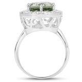 4.94 Carat Genuine Green Amethyst and White Topaz .925 Sterling Silver Ring