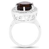 4.52 Carat Genuine Smoky Quartz and White Topaz .925 Sterling Silver Ring
