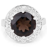 4.52 Carat Genuine Smoky Quartz and White Topaz .925 Sterling Silver Ring