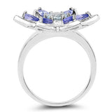 1.34 Carat Genuine Aquamarine and Tanzanite .925 Sterling Silver Ring