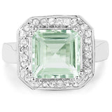 5.21 Carat Genuine Green Amethyst and White Topaz .925 Sterling Silver Ring