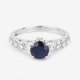 1.13 Carat Genuine Blue Sapphire and White Diamond 10K White Gold Ring