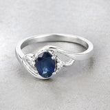 0.98 Carat Genuine Blue Sapphire and White Diamond 10K White Gold Ring