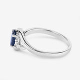 0.98 Carat Genuine Blue Sapphire and White Diamond 10K White Gold Ring
