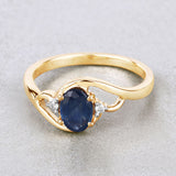 0.98 Carat Genuine Blue Sapphire and White Diamond 10K Yellow Gold Ring