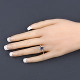 0.98 Carat Genuine Blue Sapphire and White Diamond 10K Yellow Gold Ring