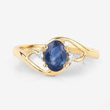 0.98 Carat Genuine Blue Sapphire and White Diamond 10K Yellow Gold Ring