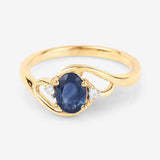 0.98 Carat Genuine Blue Sapphire and White Diamond 10K Yellow Gold Ring