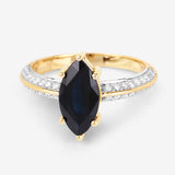 2.39 Carat Genuine Blue Sapphire and White Diamond 10K Yellow Gold Ring