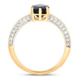 2.39 Carat Genuine Blue Sapphire and White Diamond 10K Yellow Gold Ring