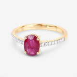 1.43 Carat Genuine Ruby and White Diamond 14K Yellow Gold Ring