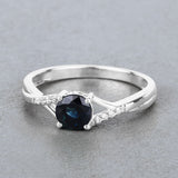 0.88 Carat Genuine Blue Sapphire and White Diamond 14K White Gold Ring