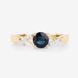 0.88 Carat Genuine Blue Sapphire and White Diamond 14K Yellow Gold Ring