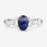 1.12 Carat Genuine Blue Sapphire and White Diamond 14K White Gold Ring