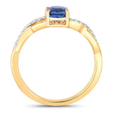 1.04 Carat Genuine Blue Sapphire and White Diamond 14K Yellow Gold Ring