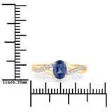 1.04 Carat Genuine Blue Sapphire and White Diamond 14K Yellow Gold Ring