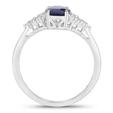 1.73 Carat Genuine Blue Sapphire and White Diamond 14K White Gold Ring