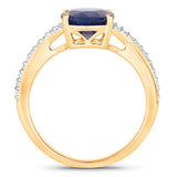 3.28 Carat Genuine Blue Sapphire and White Diamond 14K Yellow Gold Ring