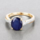 3.28 Carat Genuine Blue Sapphire and White Diamond 14K Yellow Gold Ring