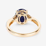 3.28 Carat Genuine Blue Sapphire and White Diamond 14K Yellow Gold Ring