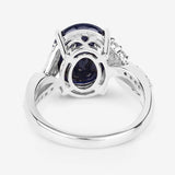 6.54 Carat Genuine Blue Sapphire and White Diamond 14K White Gold Ring