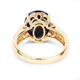 6.49 Carat Genuine Blue Sapphire and White Diamond 14K Yellow Gold Ring