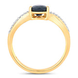 1.17 Carat Genuine Blue Sapphire and White Diamond 14K Yellow Gold Ring
