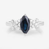 1.50 Carat Genuine Blue Sapphire and White Diamond 14K White Gold Ring