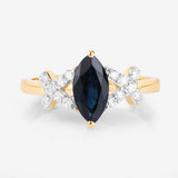 1.50 Carat Genuine Blue Sapphire and White Diamond 14K Yellow Gold Ring