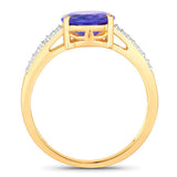 2.67 Carat Genuine Tanzanite and White Diamond 14K Yellow Gold Ring