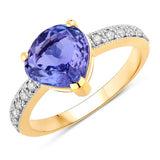 2.40 Carat Genuine Tanzanite and White Diamond 14K Yellow Gold Ring
