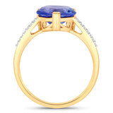 2.66 Carat Genuine Tanzanite and White Diamond 14K Yellow Gold Ring