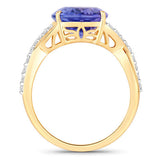 5.19 Carat Genuine Tanzanite and White Diamond 14K Yellow Gold Ring