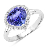 2.89 Carat Genuine Tanzanite and White Diamond 14K White Gold Ring