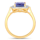 2.82 Carat Genuine Tanzanite and White Diamond 14K Yellow Gold Ring