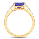 2.80 Carat Genuine Tanzanite and White Diamond 14K Yellow Gold Ring