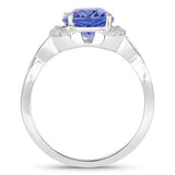 2.86 Carat Genuine Tanzanite and White Diamond 14K White Gold Ring